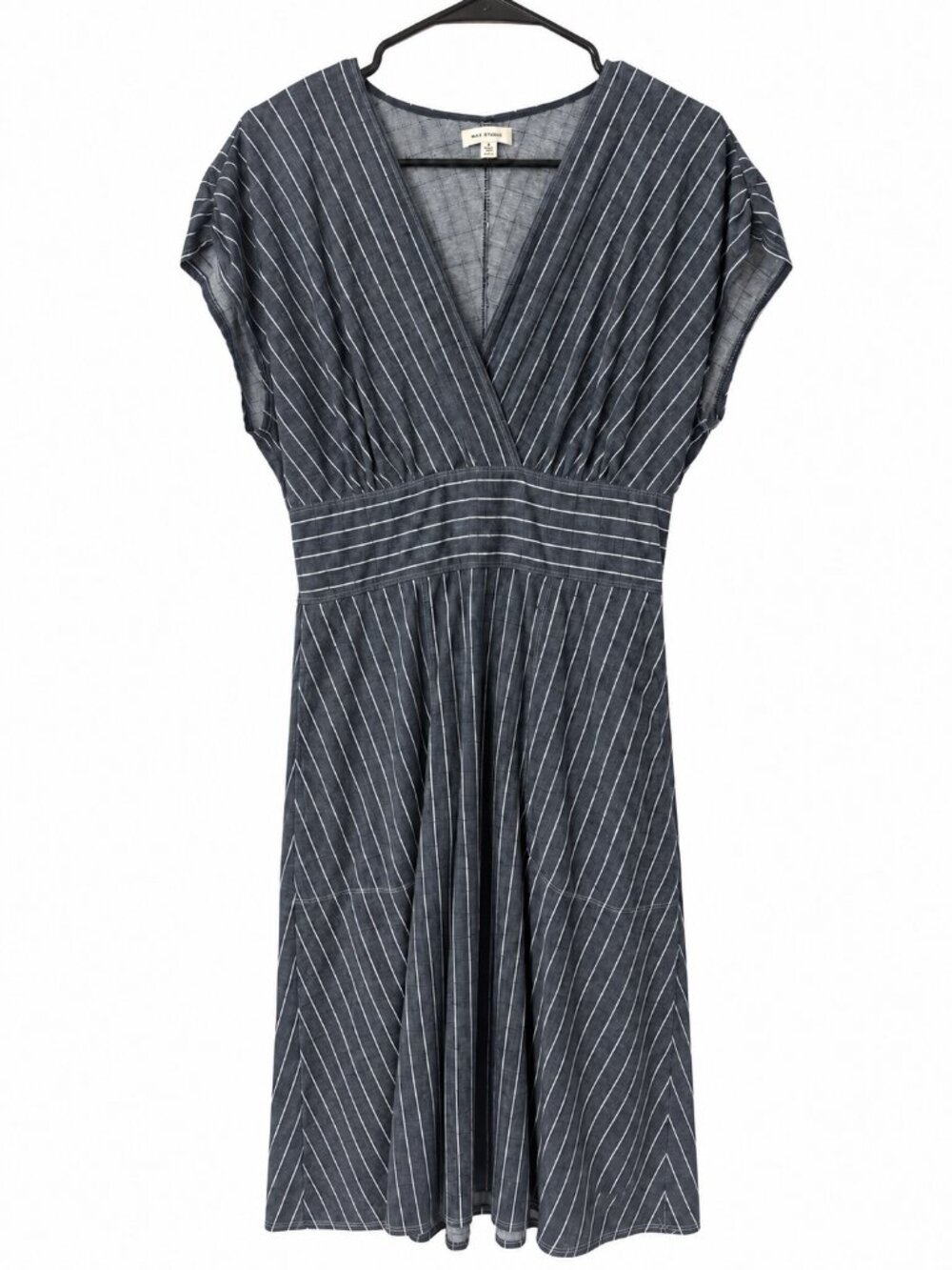 Max Studio Blue Gray Pinstripe Wrap Midi Dress Size Large